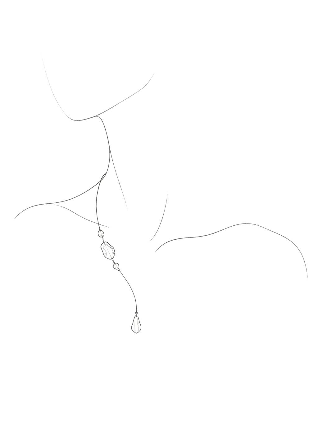 Minimal line drawing of a neck and shoulder with an asymmetric necklace